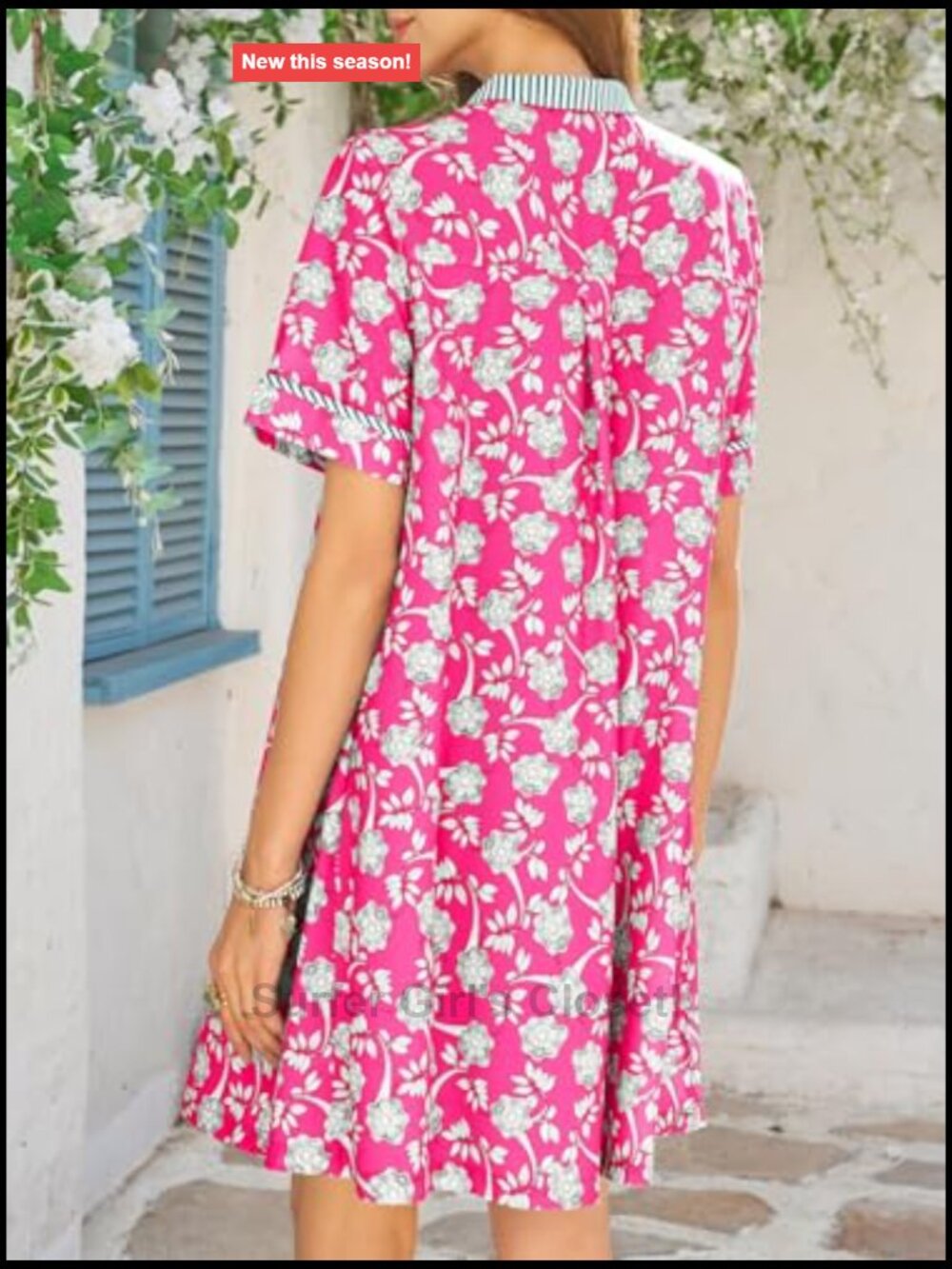 Floral Mini Shirt Dress Short Sleeve Collared Button Down Summer Beach - Picture 4 of 7